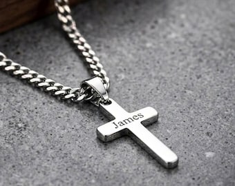 Custom Name Cross Necklace, Stainless Steel