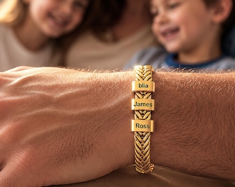 Mens Bracelet Personalized Engraving with Kids Names