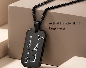 Black Dog Tag Mens Necklace, Custom Engraved Stainless Steel