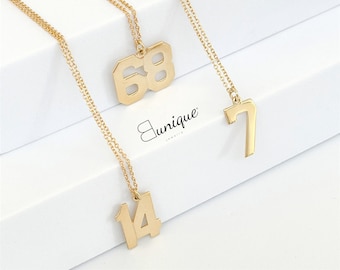 14K Solid Gold Sports Number Necklace