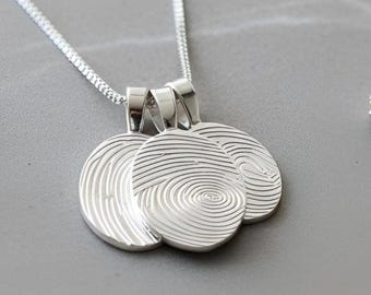 Personalized Fingerprint Necklace Sterling Silver 1 - 5 Pendants