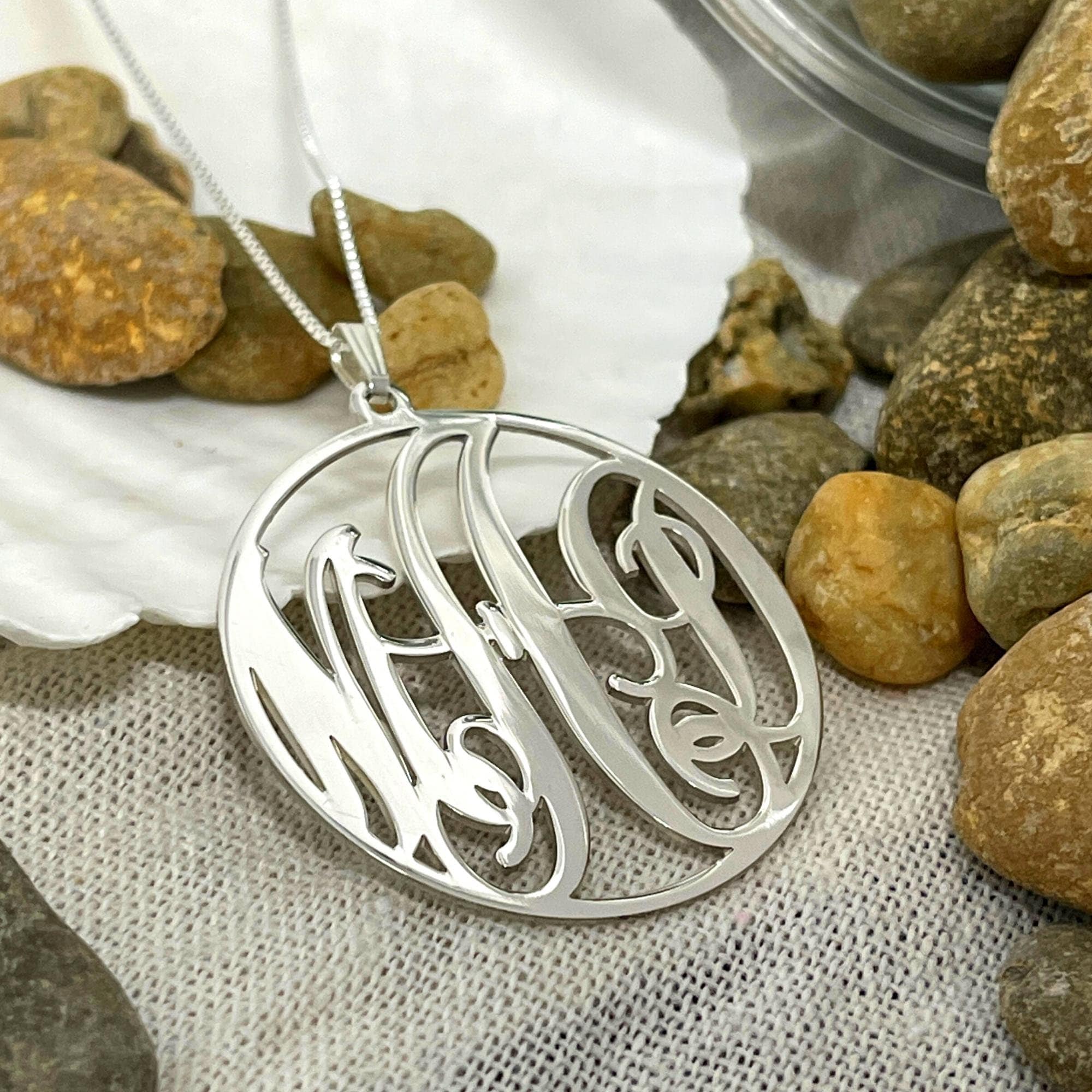 Monogram necklace silver circle sale