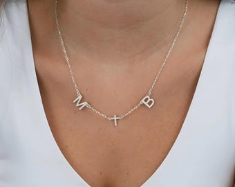 Two Initials Cross Charm Necklace