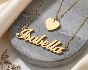 Custom Layered Necklace Name & Heart Sterling Silver