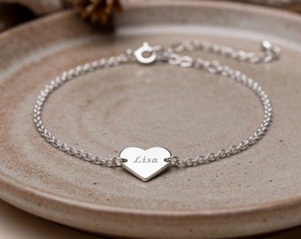 Custom Engraved Heart Anklet Sterling Silver