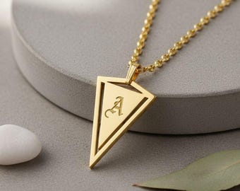 Old English Letter Triangle Necklace Sterling Silver