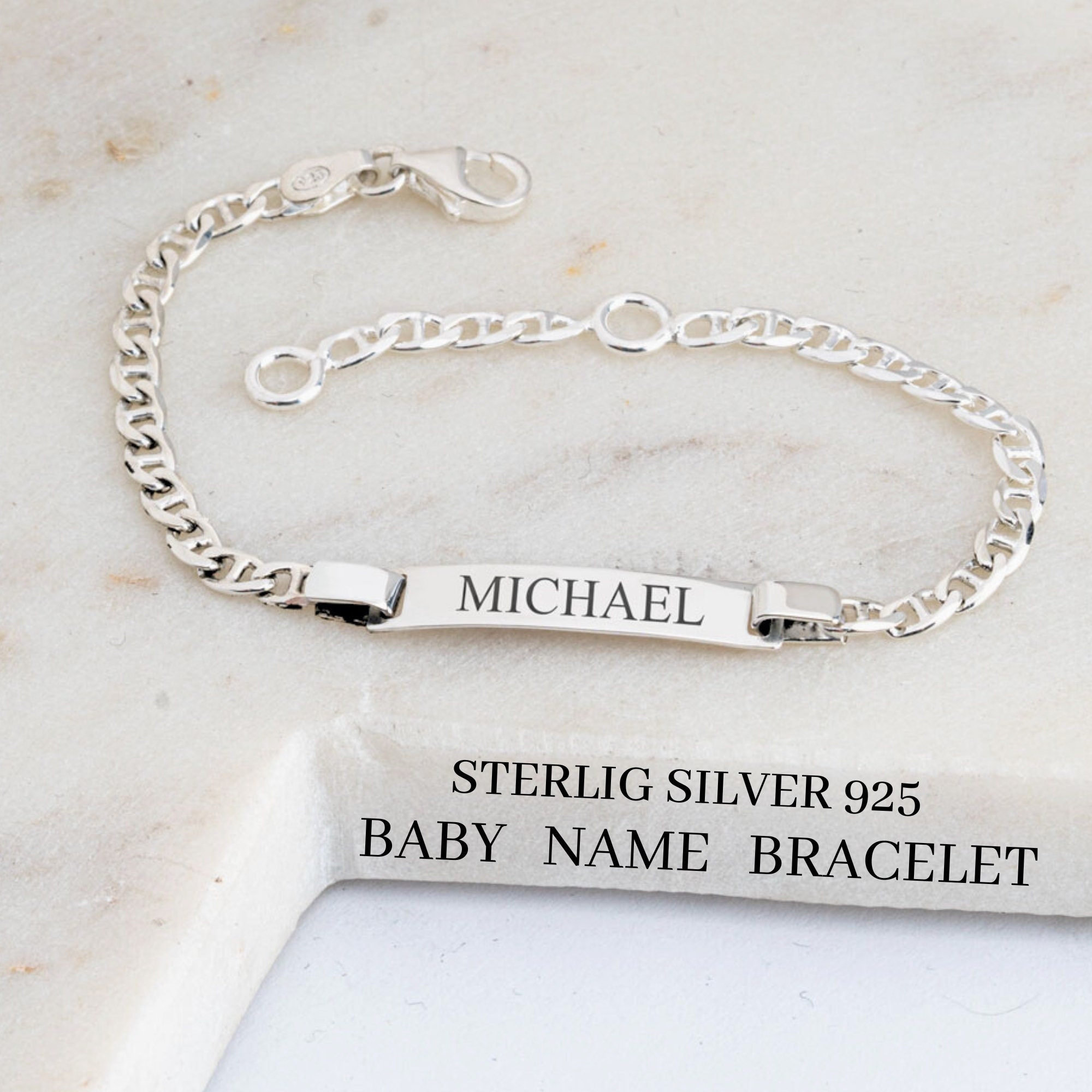 Personalised Childs Bracelet 925 Solid Sterling Silver Baby Name Girl Boy  Children's Christening Torque Bracelet - Etsy