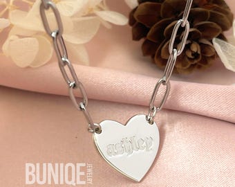 Paperclip Heart Tag Necklace