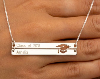 Engraved Graduation Bar Necklace
