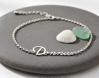 Custom Name Anklet Sterling Silver