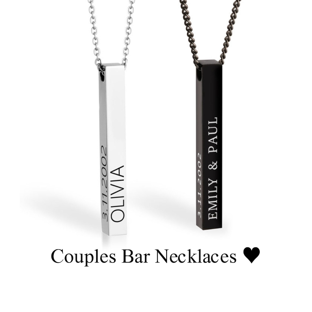 Engraved 3D Bar Necklace Set for Couple His and Hers Black Etsy