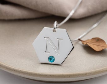 Initial Heart Necklace with Birthstone