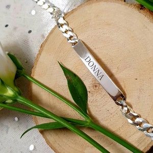 Pulsera cubana de plata de ley 925 - Pulsera con barra grabada personalizada para hombre y mujer - Joyería artesanal - Idea de regalo personalizada