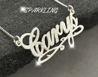 Bling Name Necklace - 925 Sterling Silver or 24K Gold Plated - Handmade Sparkling Jewelry for Women - Best Valentines Day Gift for Her