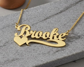 14K Gold Heart Name Necklace: Personalized Solid Gold Jewelry
