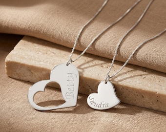Mother Daughter Puzzle Heart Necklace Set