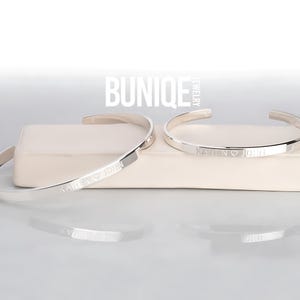 Engraved Sterling Silver Couple Cuff Bracelet Set: His & Hers Jewelry