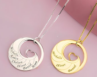 Heart Mom Necklace with Multiple Kids Names