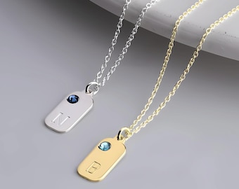Tiny Tag Birthstone Initial Necklace
