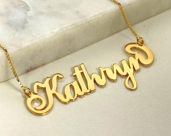 925 Sterling Silver Big Name Necklace fot Women-Large Carrie Font Name Plate 24K Gold Plated-Handmade Item Jewelry Personalized Gift for Her