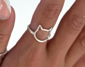 Cat Open Face Ring Sterling Silver
