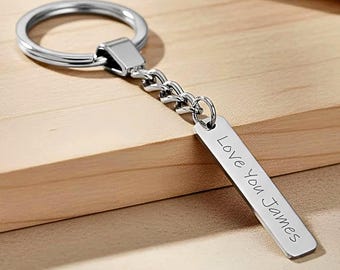 Custom Keychain, Engraved Bar Sterling Silver