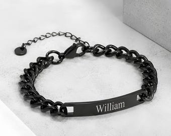 Custom Engraved Bracelet Black Stainless Steel