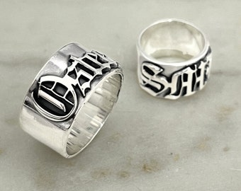 Old English Name Ring Sterling Silver