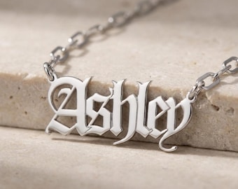 Old English Name Necklace Sterling Silver