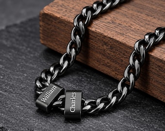 Personalized Black Dad Necklace with Engraved Kids’ Names