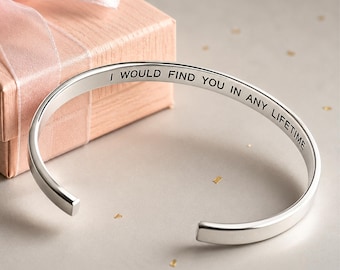 Sterling Silver Custom Cuff Bracelet: Engraved Secret Message Bangle