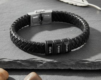 Black Braided Leather Dad Bracelet