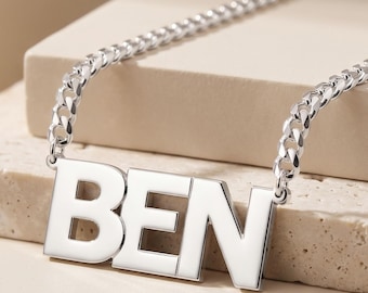 Cuban Name Necklace, Sterling Silver
