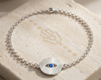 Evil Eye Bracelet with Birthstone, Sterling Silver