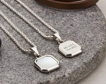 White Stone Tiny Tag Necklace with Secret Message