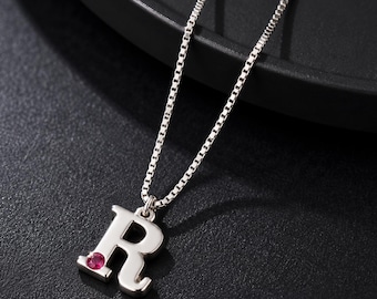 Sterling Silver Birthstone Initial Necklace