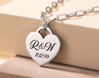 Sterling Silver Heart Necklace Paperclip Chain