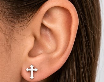 Sterling Silver Orthodox Cross Stud Earrings