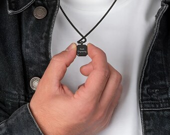 Black Onyx Stone Tag Necklace