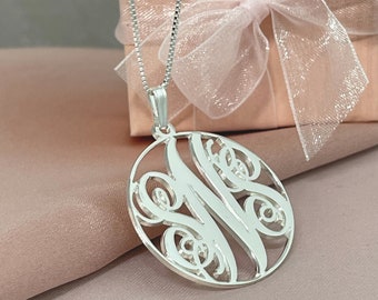 Circle Monogram Necklace 925 Sterling Silver
