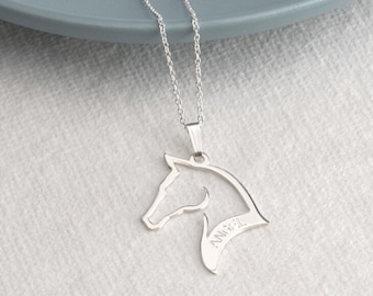 Engraved Horse Necklace Sterling Silver