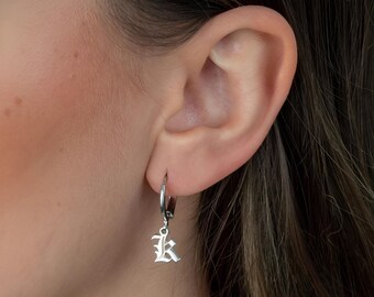 Gothic Initial Earrings Set Sterling Silver