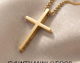 Mini Cross Necklace for Men, 3D Custom Engraved