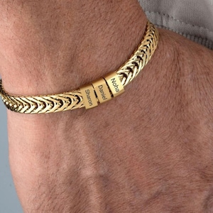 Gouden herenarmband voor vader met kindernamen - op maat gegraveerd familiecadeau voor opa - gepersonaliseerde sieraden - uniek cadeau voor papa