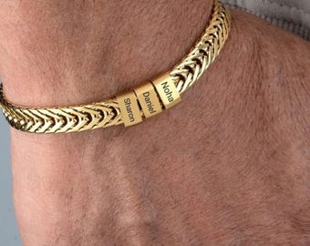 Gold Men Bracelet for Dad with Kids Names