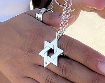 Handcrafted Star of David Necklace - 925 Sterling Silver - Sparkling Zircon - Jewish Star Pendant - Unique Hanukkah Gift from Israel