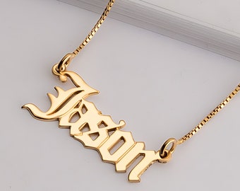 14K Gold Old English Name Necklace