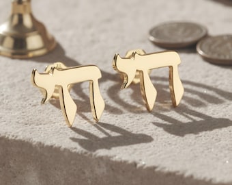 Gold Plated Hebrew Chai Earring Set over 925 Sterling Silver
