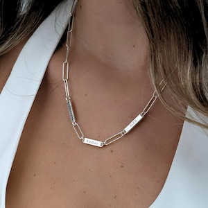 Paperclip Mother Necklace with Multiple Kids Names Sterling Silver - Custom Engraved 1-5 Bar Pendant - Mothers Day Jewelry Gift for Mom