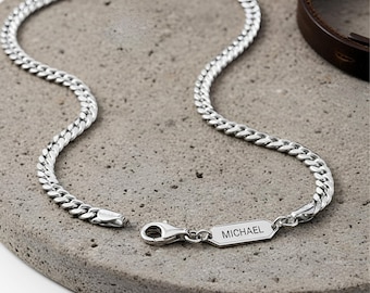 Cuban Link Tag Necklace Sterling Silver